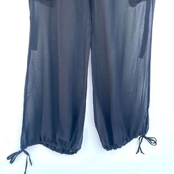 Orna Farho Georgette Silk Satin Sheer Cargo Joggers Pants Black 42 Size 10 - Picture 5 of 13